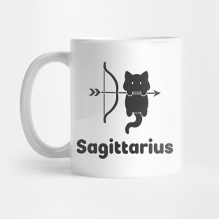 Sagittarius Cat Zodiac Sign with Text (Black and White) Mug